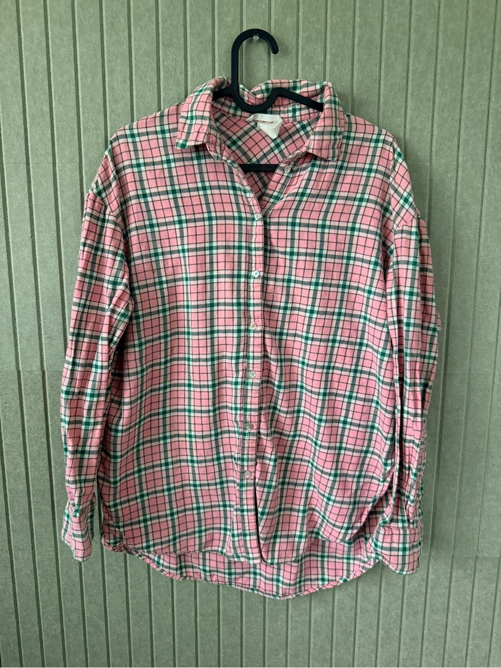 H&M Pink and Green Plaid Button-Down Shirt